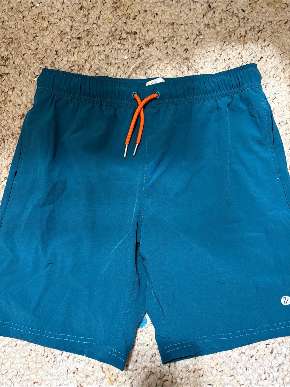 Amazon Youth Teal Swim Trunks with Orange Drawcord